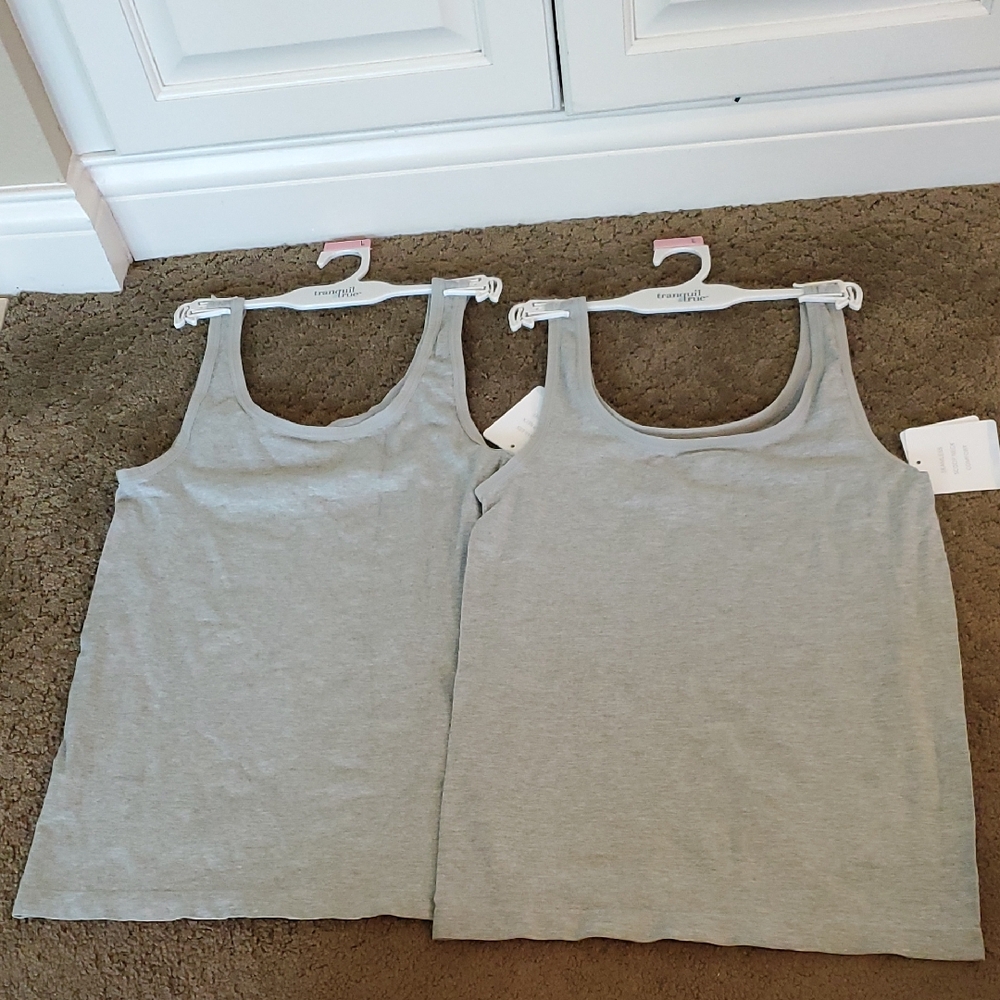 Women's Tranquil and True 2 Gray Tank Tops Camis Set Size Large Scoop Neck NW
